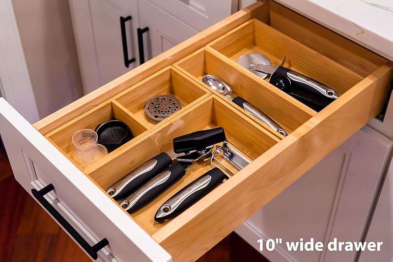 Umilife Drawer Organizer Storage Boxes, 2.5" High Bamboo Drawer Dividers, 5 Rearrangeable Bins for Kitchen, Office Desktop, Clothing, Makeup, vanity, Jewelry - Image 5