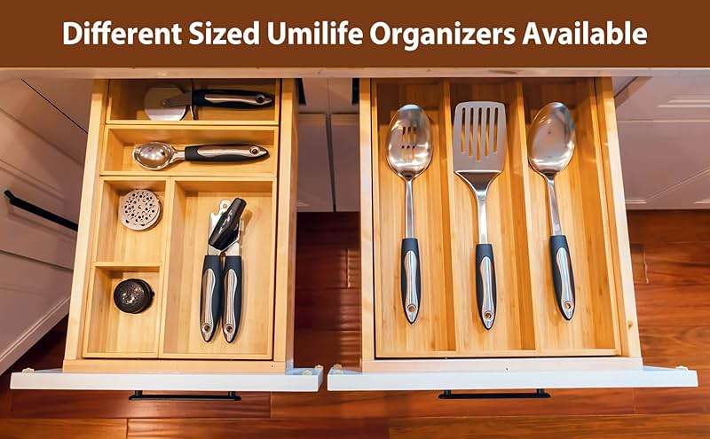 Umilife Drawer Organizer Storage Boxes, 2.5" High Bamboo Drawer Dividers, 5 Rearrangeable Bins for Kitchen, Office Desktop, Clothing, Makeup, vanity, Jewelry - Image 6