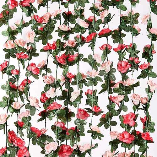 MARTINE MALL Flower Garland Rose Vines, 2 Strands 16.5Ft Flower Vines for Bedroom, Rose Floral Garland Decorations for Room Table Birthday Wedding Party Garden Wall Decor - Image 1