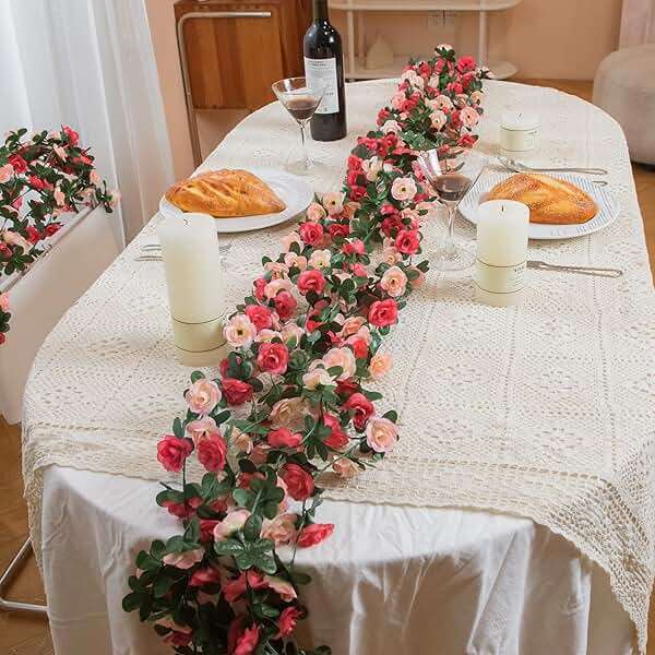 MARTINE MALL Flower Garland Rose Vines, 2 Strands 16.5Ft Flower Vines for Bedroom, Rose Floral Garland Decorations for Room Table Birthday Wedding Party Garden Wall Decor - Image 2