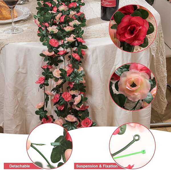 MARTINE MALL Flower Garland Rose Vines, 2 Strands 16.5Ft Flower Vines for Bedroom, Rose Floral Garland Decorations for Room Table Birthday Wedding Party Garden Wall Decor - Image 3