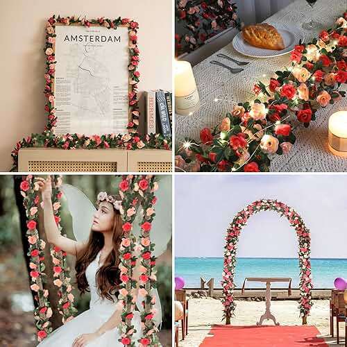 MARTINE MALL Flower Garland Rose Vines, 2 Strands 16.5Ft Flower Vines for Bedroom, Rose Floral Garland Decorations for Room Table Birthday Wedding Party Garden Wall Decor - Image 5