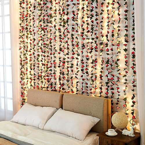 MARTINE MALL Flower Garland Rose Vines, 2 Strands 16.5Ft Flower Vines for Bedroom, Rose Floral Garland Decorations for Room Table Birthday Wedding Party Garden Wall Decor - Image 6