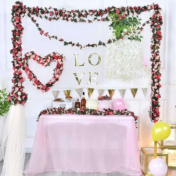 MARTINE MALL Flower Garland Rose Vines, 2 Strands 16.5Ft Flower Vines for Bedroom, Rose Floral Garland Decorations for Room Table Birthday Wedding Party Garden Wall Decor - Image 8