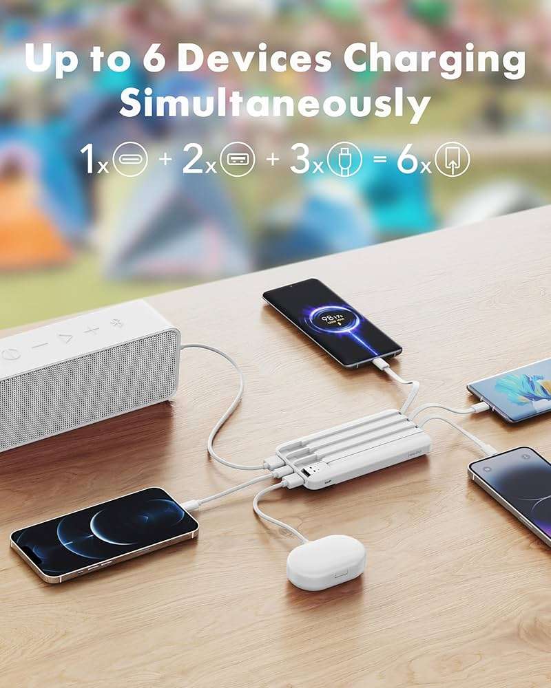charmast Portable Charger with Reinforced Built-in 4 Cables,10000mAh Power Bank Travel Essentials 6 Outputs 3 Inputs 3A Fast Charging Compatible with iPhone iPad Samsung Google Pixel LG Moto etc. - Image 3