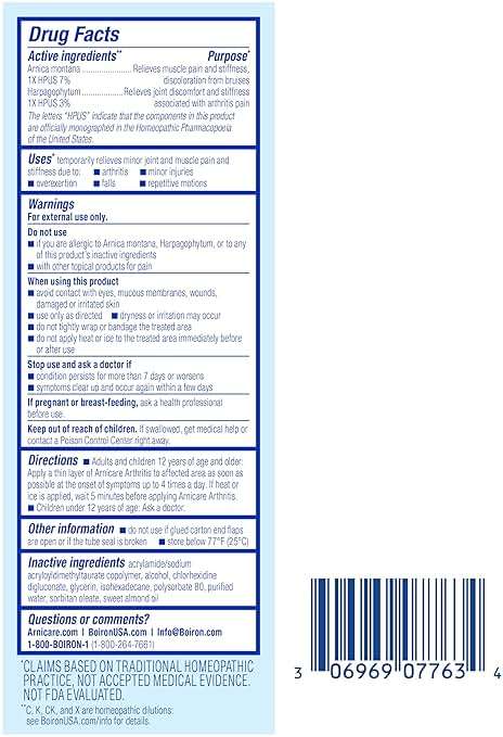 Boiron Arnicare Arthritis Cream for Pain Relief of Knees, Hands, Wrists, Elbows, Joints & Muscles – Quickly Absorbed & Fragrance-Free – 2.5 oz - Image 7