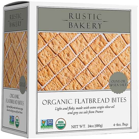 Rustic Bakery Handmade Sourdough Flatbread Cracker Bites - Olive Oil & Sel Gris - Sea Salt Charcuterie Crackers for Cheese Platters or Snacking - Made in California - Pack of 4, 6 Oz Bags - Image 1