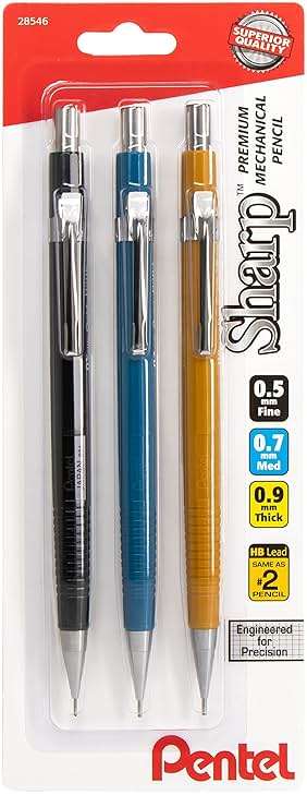 Pentel Sharp Mechanical Pencil 3 pack Assorted Barrels (1 each 0.5mm, 0.7mm, 0.9mm) - Image 1