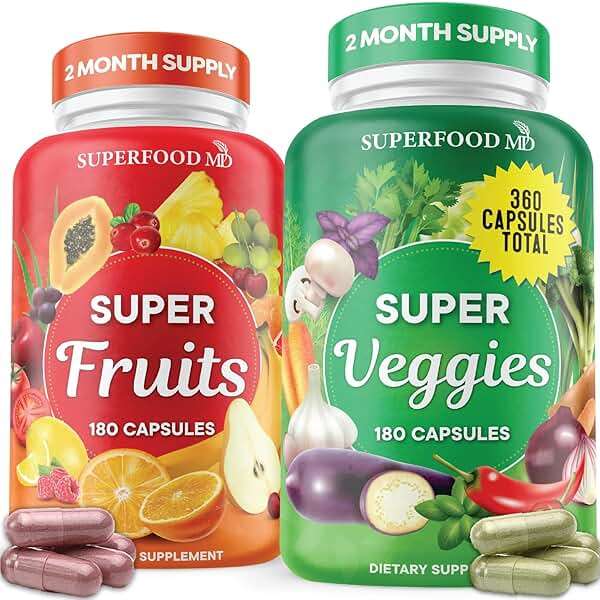 Superfood Fruit and Veggie Supplement - 360 Whole Super Fruit and Vegetable Supplements & Vitamin with Beta-Carotene, Soy Free- 180 Count (Pack of 2) - Image 1