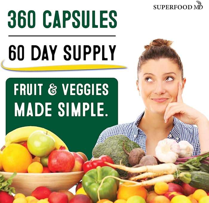 Superfood Fruit and Veggie Supplement - 360 Whole Super Fruit and Vegetable Supplements & Vitamin with Beta-Carotene, Soy Free- 180 Count (Pack of 2) - Image 6