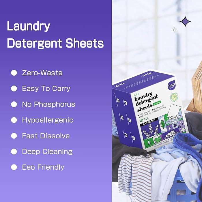 Soulink Lavender Laundry Detergent Sheets, 240 Loads - Eco-Friendly, Plant-Based, Hypoallergenic, No Plastic Jug - Image 5