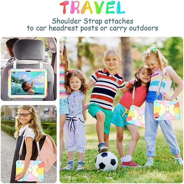 Ambison Case for iPad (A16) 11th/10th Generation (2025/2022) 11''/10.9'' for Kids Girls with 9H Tempered Glass Screen Protector, Heavy Duty Protective with Butterfly Stand, Carrying Strap-Multicolor - Image 5