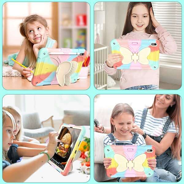Ambison Case for iPad (A16) 11th/10th Generation (2025/2022) 11''/10.9'' for Kids Girls with 9H Tempered Glass Screen Protector, Heavy Duty Protective with Butterfly Stand, Carrying Strap-Multicolor - Image 6