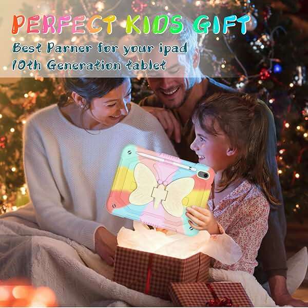 Ambison Case for iPad (A16) 11th/10th Generation (2025/2022) 11''/10.9'' for Kids Girls with 9H Tempered Glass Screen Protector, Heavy Duty Protective with Butterfly Stand, Carrying Strap-Multicolor - Image 8