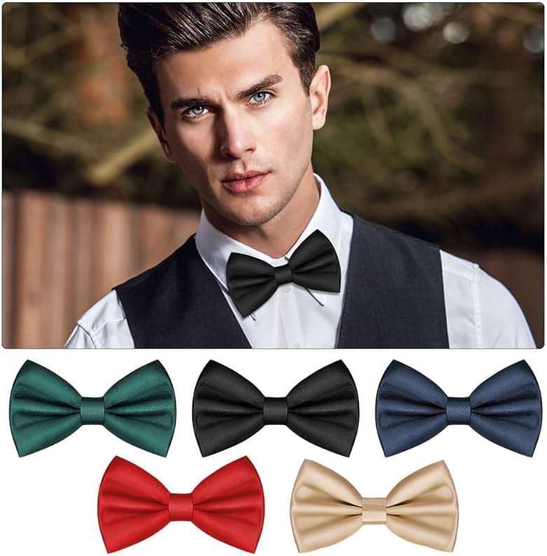 URAQT Men's Bow Tie, Classic Solid Color Pre-Tied Bow Tie for Men, Satin Tux Bowtie, Adjustable Formal Neck Bowtie for Birthday Party Wedding Graduation Mother Gifts (Black) - Image 7