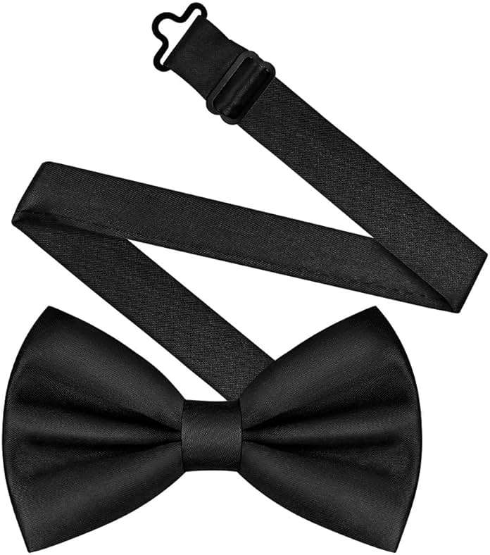 URAQT Men's Bow Tie, Classic Solid Color Pre-Tied Bow Tie for Men, Satin Tux Bowtie, Adjustable Formal Neck Bowtie for Birthday Party Wedding Graduation Mother Gifts (Black) - Image 8