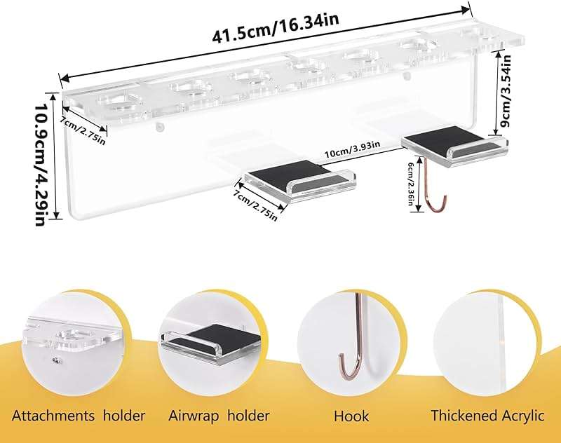 Affogato Wall Mount Holder Compatible with Dyson Airwrap Styler Accessories Acrylic Storage Holder Compatible with Dyson Airwrap Attachments Organizer Rack for Wand Barrels Brushes, Transparent Clear - Image 2