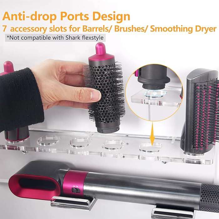 Affogato Wall Mount Holder Compatible with Dyson Airwrap Styler Accessories Acrylic Storage Holder Compatible with Dyson Airwrap Attachments Organizer Rack for Wand Barrels Brushes, Transparent Clear - Image 3