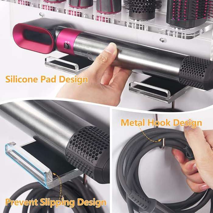 Affogato Wall Mount Holder Compatible with Dyson Airwrap Styler Accessories Acrylic Storage Holder Compatible with Dyson Airwrap Attachments Organizer Rack for Wand Barrels Brushes, Transparent Clear - Image 4