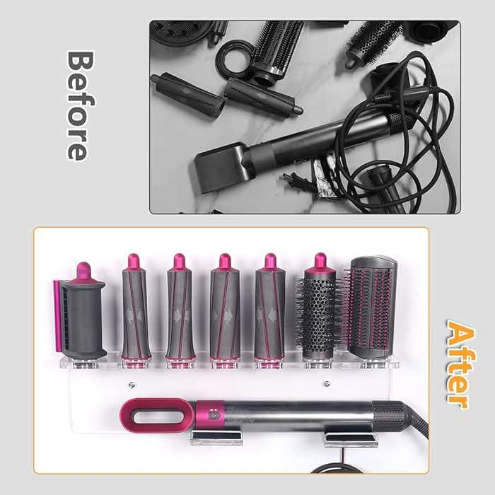 Affogato Wall Mount Holder Compatible with Dyson Airwrap Styler Accessories Acrylic Storage Holder Compatible with Dyson Airwrap Attachments Organizer Rack for Wand Barrels Brushes, Transparent Clear - Image 5