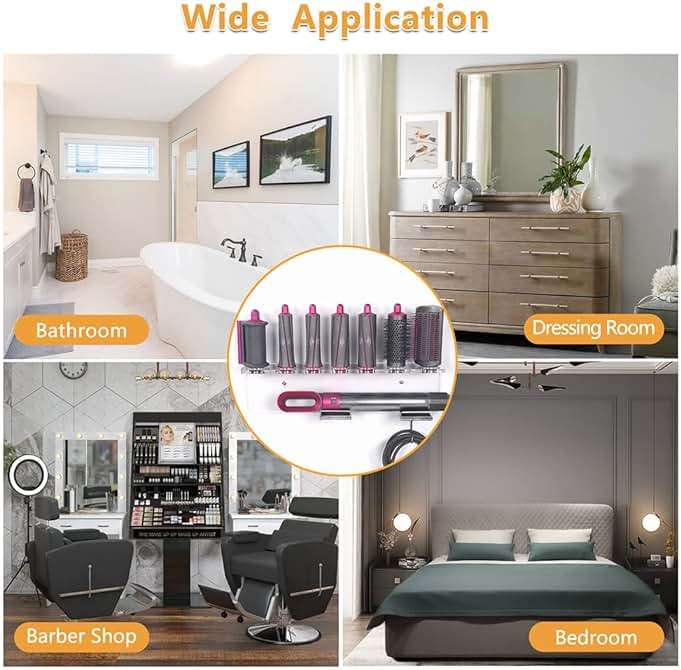 Affogato Wall Mount Holder Compatible with Dyson Airwrap Styler Accessories Acrylic Storage Holder Compatible with Dyson Airwrap Attachments Organizer Rack for Wand Barrels Brushes, Transparent Clear - Image 7