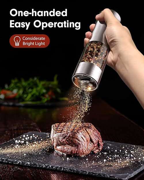 TOMEEM Upgraded Larger Capacity Electric Salt and Pepper Grinder Set Rechargeable with LED lights, Stainless Steel Automatic Pepper and Salt Grinder Refillable with 5 Adjustable Coarseness - Image 4