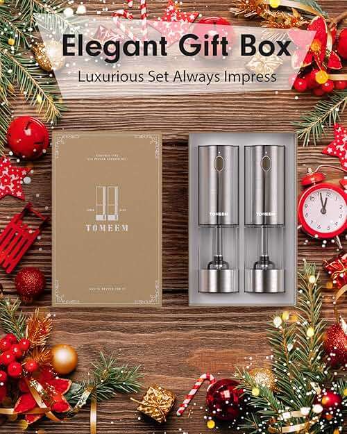 TOMEEM Upgraded Larger Capacity Electric Salt and Pepper Grinder Set Rechargeable with LED lights, Stainless Steel Automatic Pepper and Salt Grinder Refillable with 5 Adjustable Coarseness - Image 9