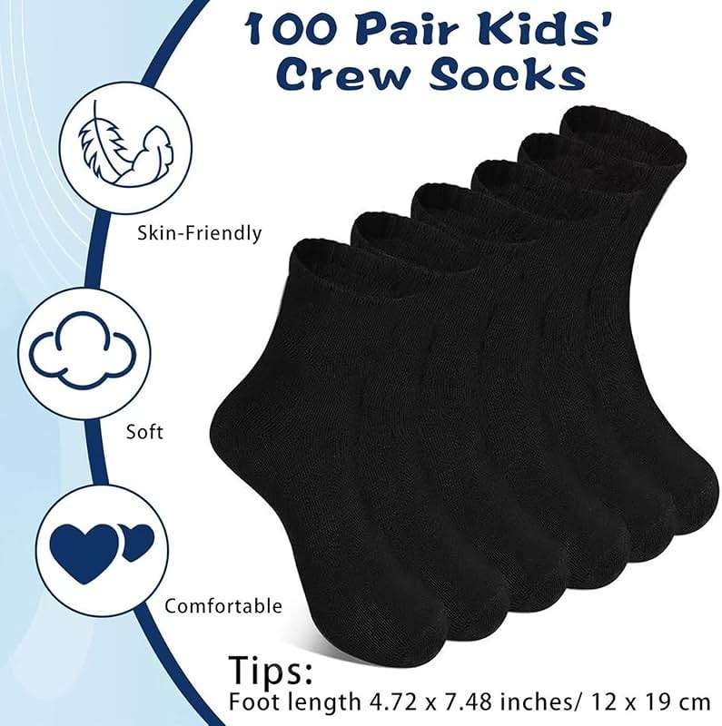 Hanaive Pair Kids Crew Socks Bulk Unisex Stretch Cotton Socks Soft for Childrens Toddlers Youth Boys Girls Gifts Age 5-10 - Image 2