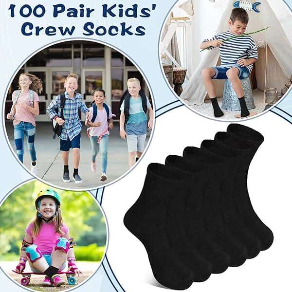 Hanaive Pair Kids Crew Socks Bulk Unisex Stretch Cotton Socks Soft for Childrens Toddlers Youth Boys Girls Gifts Age 5-10 - Image 7