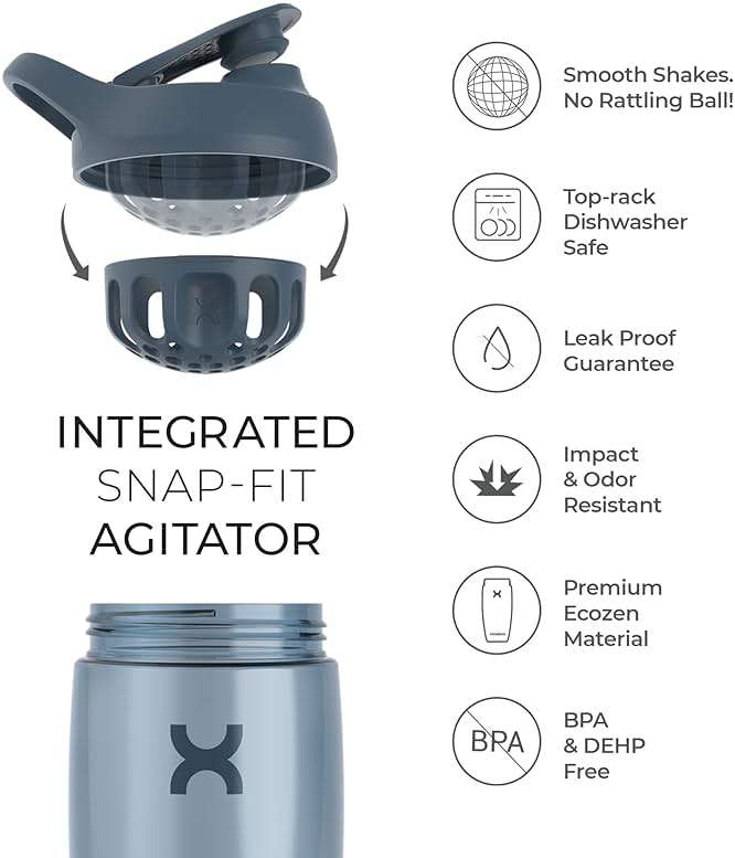 Promixx Pursuit Protein Shaker Bottle, 32 oz Beverage Shaker Cup, Silent No-Ball Mixer, Leak-Proof Lid, BPA/BPS & Phthalate-Free ECOZEN, Easy-Clean for Protein Shakes, Pre & Post-Workout Smoothies - Image 4