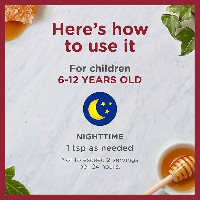 Zarbee's Children's Nighttime All-in-One Honey Cough Syrup + Mucus, Throat & Nasal for Kids 4+ Years, Dark Honey, Ivy Leaf Extract, Zinc, Turmeric Root Extract, Drug-Free, Grape, 4 fl. oz - Image 6