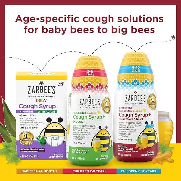 Zarbee's Children's Nighttime All-in-One Honey Cough Syrup + Mucus, Throat & Nasal for Kids 4+ Years, Dark Honey, Ivy Leaf Extract, Zinc, Turmeric Root Extract, Drug-Free, Grape, 4 fl. oz - Image 7