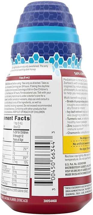 Zarbee's Children's Nighttime All-in-One Honey Cough Syrup + Mucus, Throat & Nasal for Kids 4+ Years, Dark Honey, Ivy Leaf Extract, Zinc, Turmeric Root Extract, Drug-Free, Grape, 4 fl. oz - Image 9