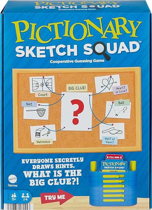 Mattel Games Pictionary Sketch Squad Cooperative Party Game with Clues Case, 2- to 6-Player Drawing Game - Image 1