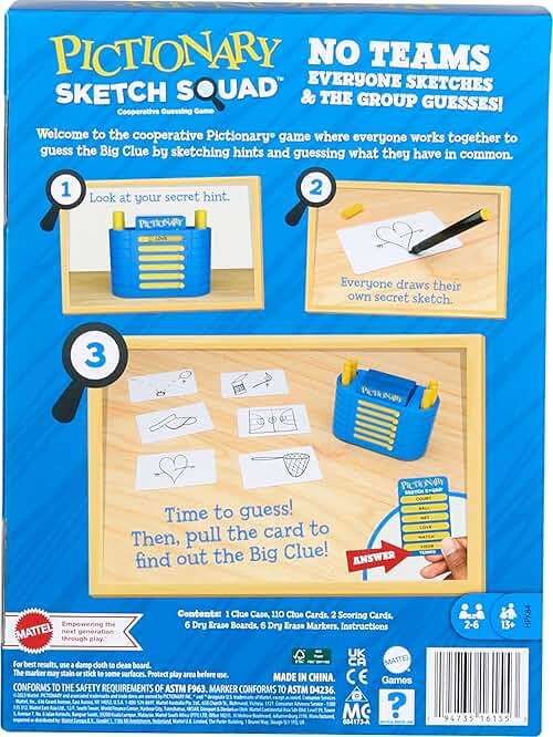 Mattel Games Pictionary Sketch Squad Cooperative Party Game with Clues Case, 2- to 6-Player Drawing Game - Image 6