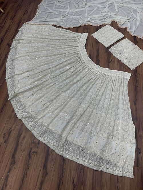 TRENDMALLS Women's Georgette Embroidery Sequence Work Lehenga Choli Unstitch Blouse With Dupatta Free Size - Image 12