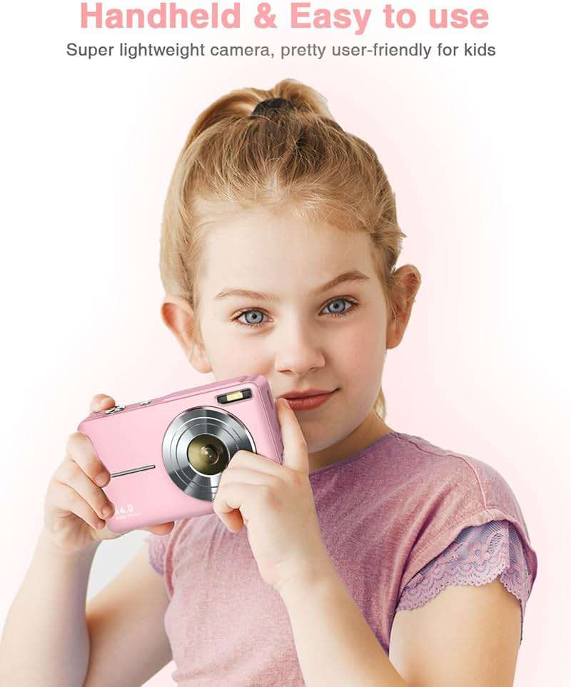 Lecran Digital Camera, FHD 1080P Point and Shoot Camera for Kids Teens Starters, with 32GB Card 16X Zoom Anti Shake Date Stamp, Compact Small Camera Christmas Birthday Gift for Boys Girls, Pink - Image 3