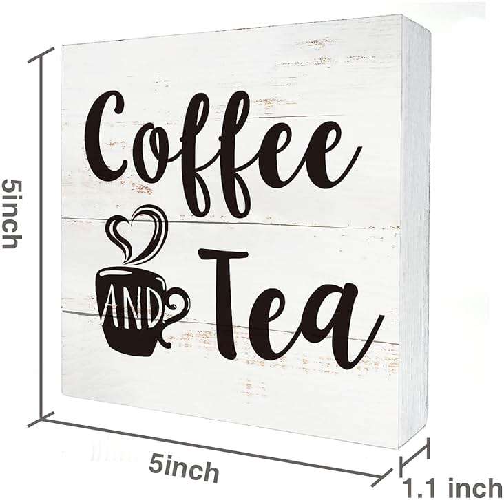 Coffee and Tea Wood Box Sign Kitchen Home Decor, Rustic Funny Coffee Wooden Box Sign Block Plaque for Wall Tabletop Desk Decoration - Image 3
