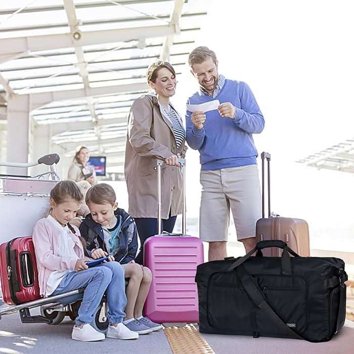 Fmeida 65L Duffle Bag with Shoes Compartment, Foldable Travel Duffel Bags for Men Women, Large Packable Travel Bag Water Repellent & Tear Resistant (Black) - Image 3