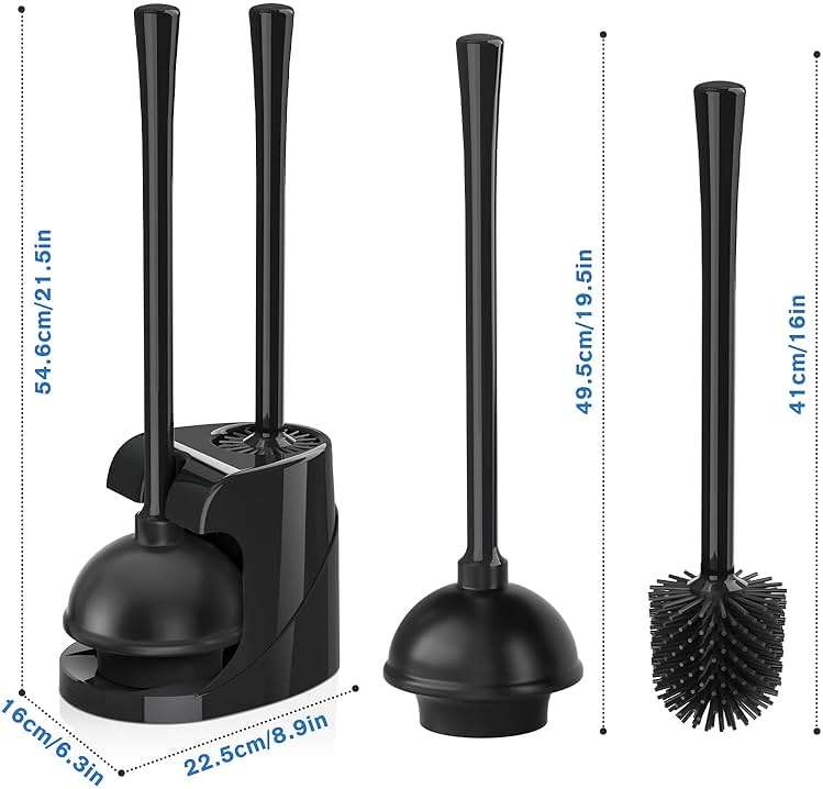 Toilet Plunger and Brush Set, Silicone Toilet Brush and Plunger with Holder for 5.7-inch Toilet Drain, 2-in-1 Toilet Brush Plunger Combo with Caddy Stand (Black) - Image 2