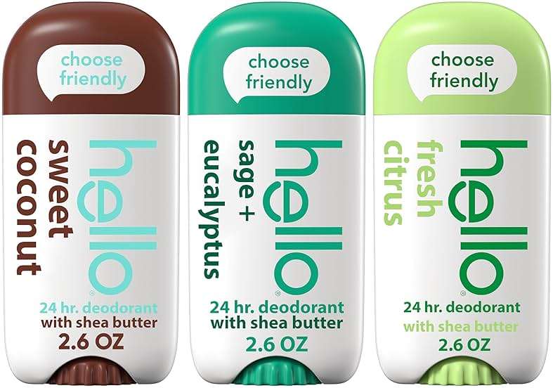 hello Deodorant Variety Pack (Sweet Coconut, Fresh Citrus, White Sage) for Women + Men, Aluminum Free, Baking Soda Free, Parabens Free, 24 Hour Odor Protection, 2.6 Ounce, 3 Pack - Image 1