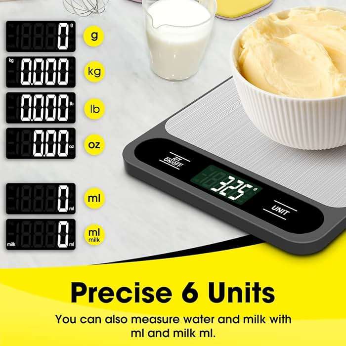 Mik-Nana Food Scale, 10kg/22lb Digital Kitchen Scale Weight Grams and Ounces for Baking Cooking Coffee Package Postage, 6 Units with Tare Function, LCD Display, Easy Clean Stainless Steel - Image 5