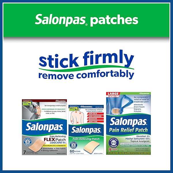 Salonpas Maximum OTC Strength Lidocaine 4% Pain Relieving Flex Patch, Apply for Up to 8 Hours, Unscented, Thin, Flexible, Lightweight, Patch Stays in Place, 7 Patches - Image 6