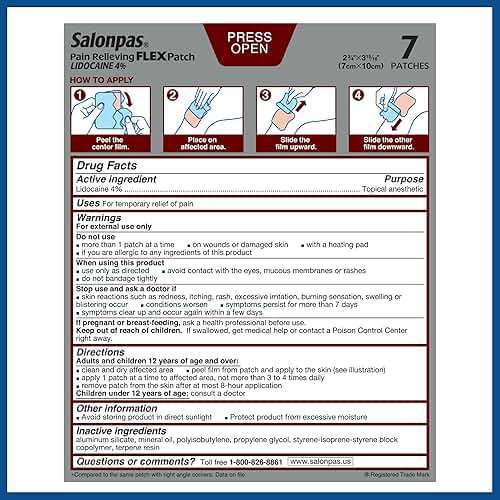 Salonpas Maximum OTC Strength Lidocaine 4% Pain Relieving Flex Patch, Apply for Up to 8 Hours, Unscented, Thin, Flexible, Lightweight, Patch Stays in Place, 7 Patches - Image 7