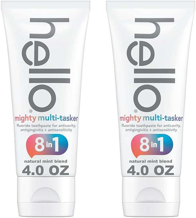 hello 8 in 1 Mighty Multi-Tasker Fluoride Toothpaste Pack, SLS Free Toothpaste with Fluoride, Antigingivitis and Antisensitivity, Natural Mint Blend, 2 Count, 4.0 oz Tubes - Image 1