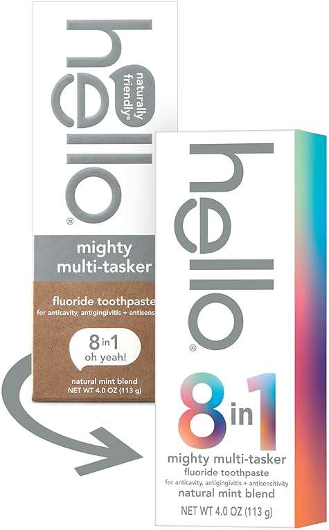 hello 8 in 1 Mighty Multi-Tasker Fluoride Toothpaste Pack, SLS Free Toothpaste with Fluoride, Antigingivitis and Antisensitivity, Natural Mint Blend, 2 Count, 4.0 oz Tubes - Image 2