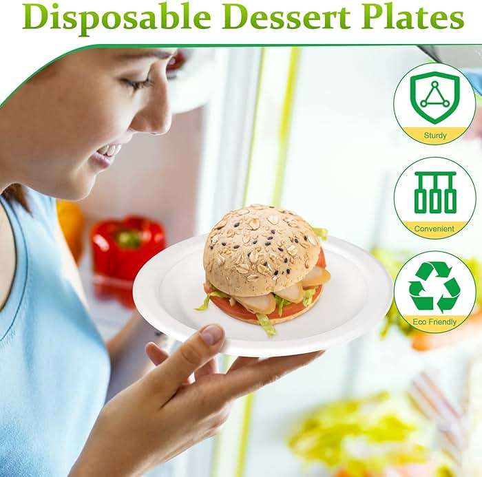 Greconv 300 Pack 6 inch Paper Plates, Small Paper Plates Bulk, Disposable Dessert Paper Plates, Compostable Plates Made from Sugarcane Fibers, Recycled Plates, White - Image 4