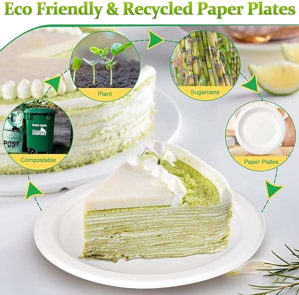 Greconv 300 Pack 6 inch Paper Plates, Small Paper Plates Bulk, Disposable Dessert Paper Plates, Compostable Plates Made from Sugarcane Fibers, Recycled Plates, White - Image 5