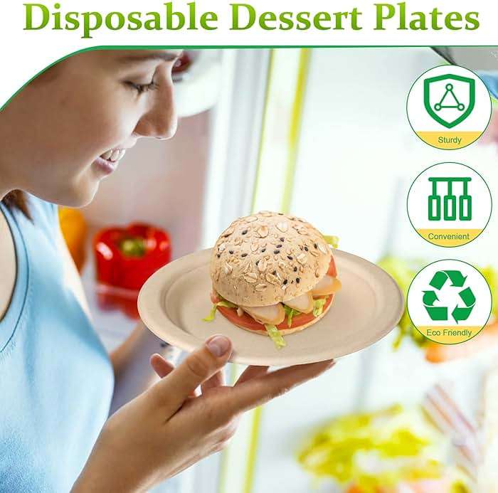 Greconv 300 Pack 6 inch Paper Plates, Small Paper Plates Bulk, Disposable Dessert Paper Plates, Compostable Plates Made from Sugarcane Fibers, Recycled Plates, Brown - Image 4