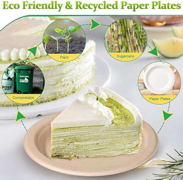 Greconv 300 Pack 6 inch Paper Plates, Small Paper Plates Bulk, Disposable Dessert Paper Plates, Compostable Plates Made from Sugarcane Fibers, Recycled Plates, Brown - Image 5